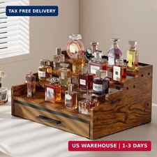 4 Tier Cologne Organizer for Men, Wooden Perfume Organizer with Drawer Storage,