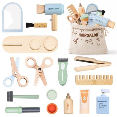 Wooden Makeup Toy Set with Storage Bag, 15PCS Hair Salon Toys for Girls, Wood...