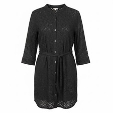 DKNYC Black Crochet Lace Shirt Dress w/Belt Sheer Date Night Party Preppy Wmns L