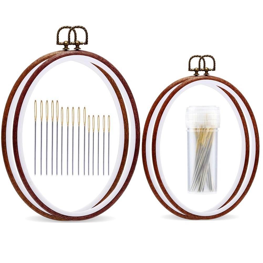 Hoops, 7.5'' 9.2'' Oval Embroidery Hoop, Imitated Wood Disp.