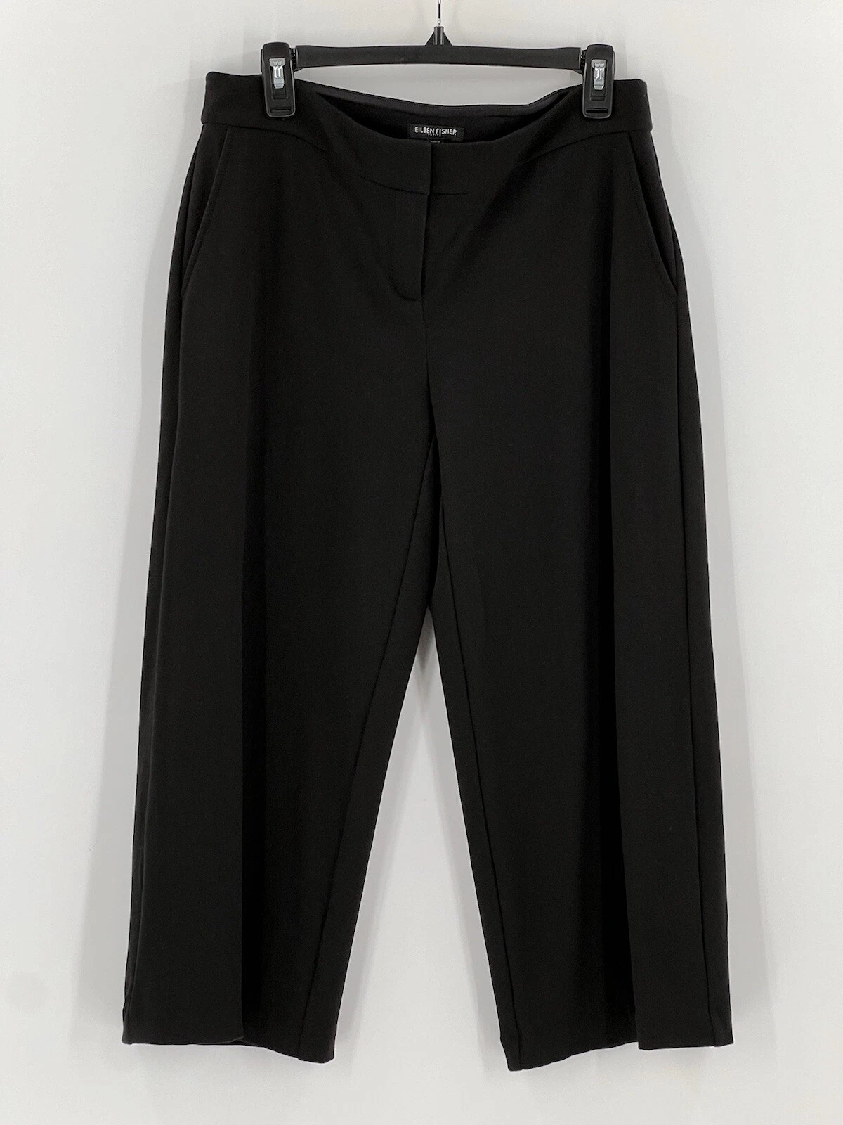 Women’s Eileen Fisher Pants Size PM Petite Medium Black Capris 33"x23.5" EUC