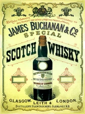 James Buchanan & Co. vintage scotch whiskey ad reproduction steel sign bar decor