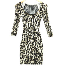 GUESS Women Multicolor Rayon Animal Print Boat Neck 3/4Sleeve Pencil Dress Sz XS