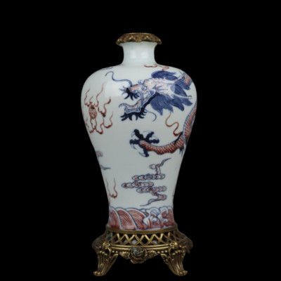 26CM Kangxi Signed Old Chinese Blue&White Underglaze Red Vase w