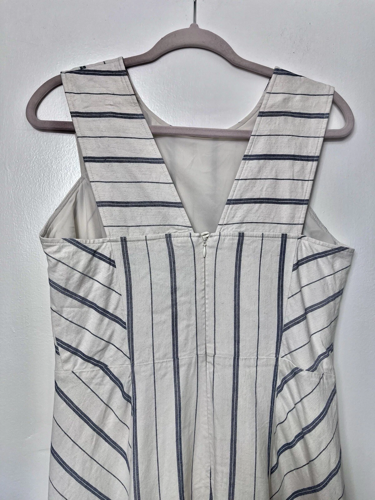 OFF WHITE Abito midi M&S COLLEZIONE bianco a righe misto lino misto crema taglia UK 12