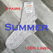 5 pairs Mens Socks Summer 100% Linen Pure Flax  Natural Classic Costume Лён 6-13