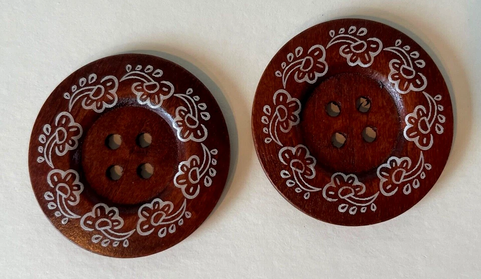 Beautiful Wooden Painted Buttons Mixed Boho Designs Large 2.25” 4 Sets of 2 New - Image 4 of 4