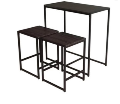 Simply Essential 3-Piece Pub Set With Backless Stools In Grey/Oak