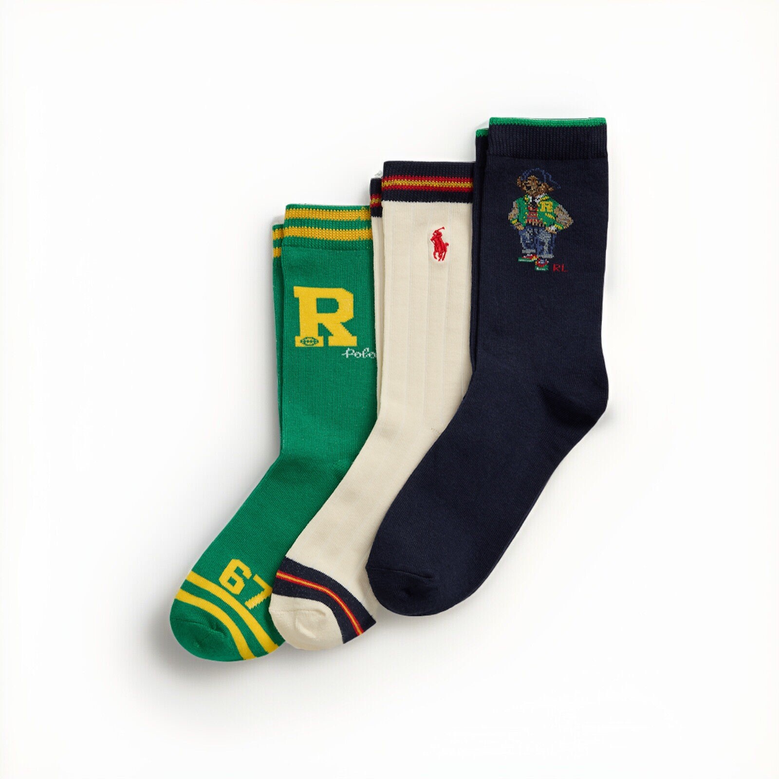 Polo Ralph Lauren Big Boy Polo Bear Crew Sock 3-pack Size 9-11 NWT
