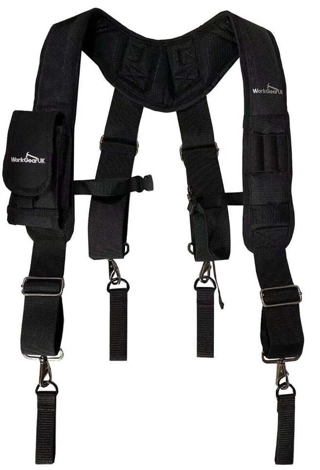 WorkGearUK Padded Black Tool Belt Braces / Suspenders for Tool Belt - WG-HDB13