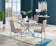 Novara White Marble Round Dining Table 100cm and 4 Milan Chairs Furniture Set
