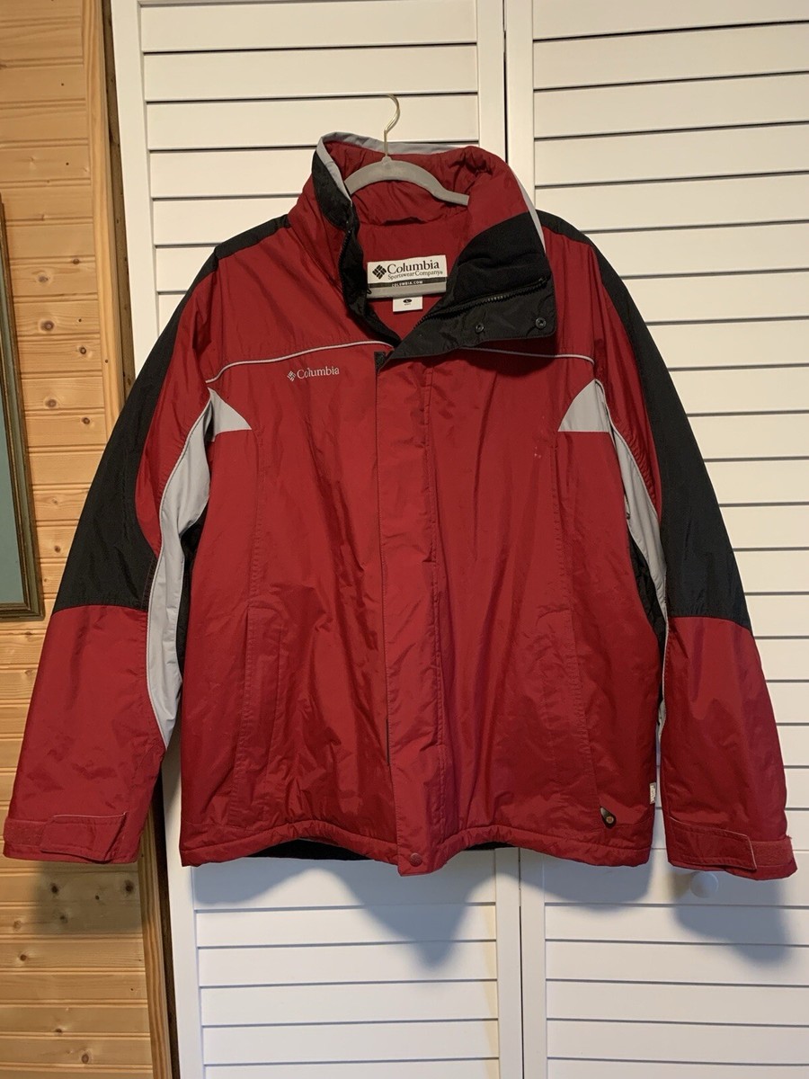 Columbia Ski Jacket Coat Mens Large Waterproof Red Black Hidden