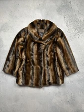Vintage Dennis Basso Faux Fur Striped Coat Chocolate Brown & Tan Archive Lux 90s