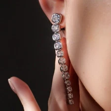 White gold 925 silver made with SWAROVSKI crystal stud dangle long earrings