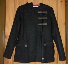 Caterpillar Nwt Black Hooded Boucle Car Coat W/ Off Center , Women's S