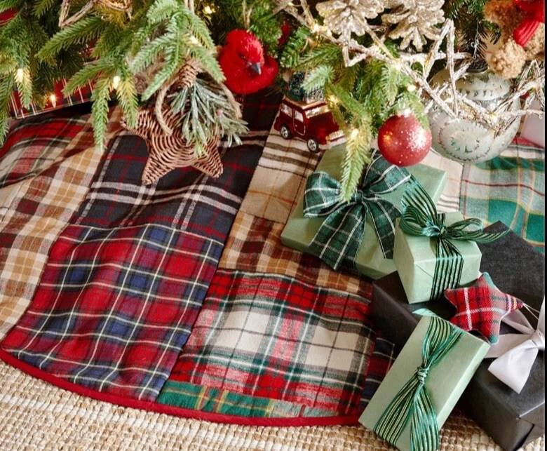 Pottery Barn Kirk Plaid Patchwork Christmas Tree Skirt Stewart Plaid  60" NEW - Image 2 of 4