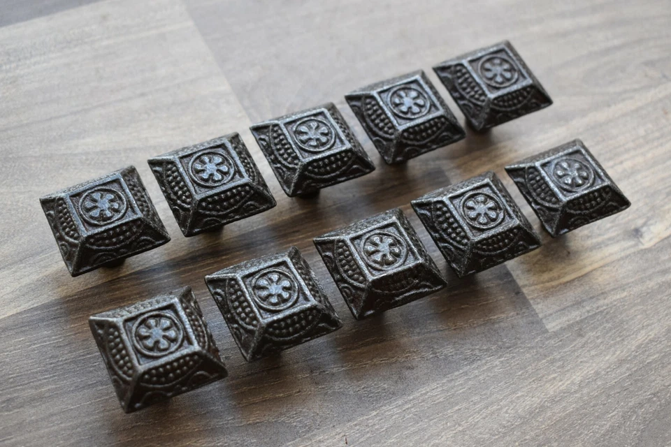 Vintage Victorian cast iron knobs cabinet drawer door handle pull rustic 10 pcs - Image 4 of 4