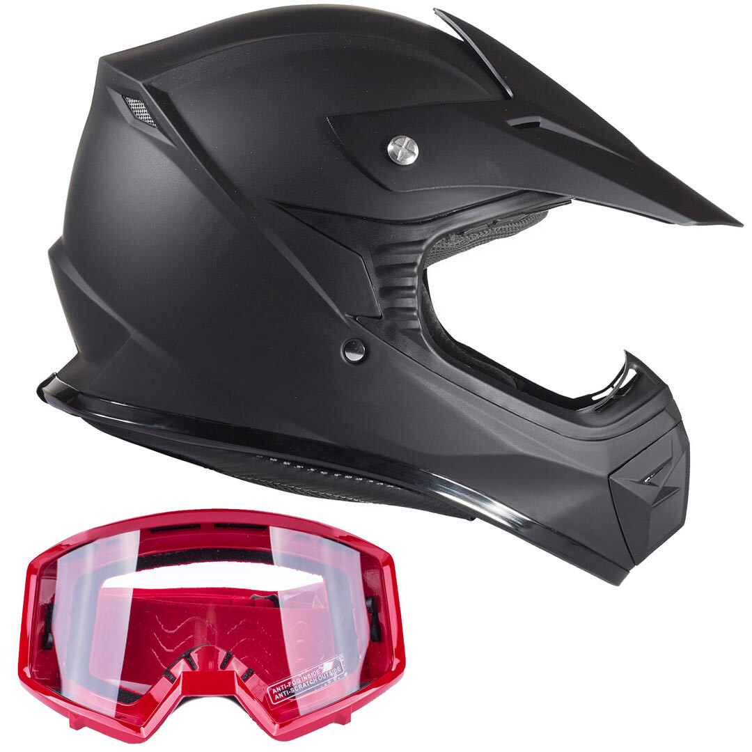 Matte Black Youth Motocross Helmet Red Goggles Kids Combo AT