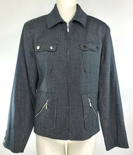 Evan-Picone Full Zip Blazer - Size 10 - Black White Pattern - Pockets - Lined