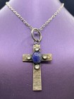 Sterling Silver Richard Schmidt Cross Necklace-Mother Of Pearl & Purple Stone
