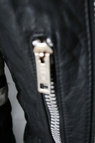 Vtg 70's black & white detail leather biker jacket red lining M 40" cafe racer - Picture 5 of 12