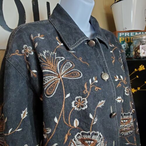 NEW DIRECTION EMBROIDERED BLACK DENIM SHIRT JACKET WOMANS L - Picture 3 of 4