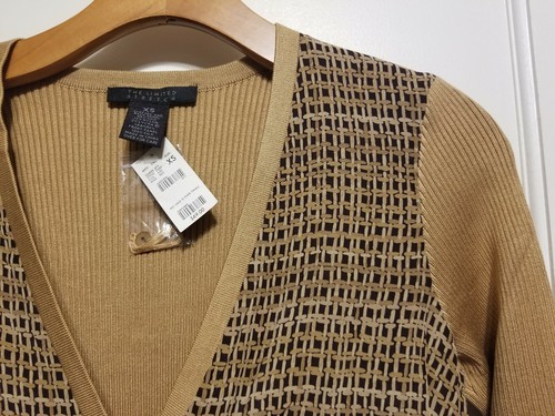The Limited Silk Cardigan Sweater, Brown/Tan, Geometric, Size XS-S, NWT - Picture 5 of 7