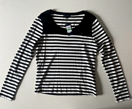 NWT Tommy Hilfiger Womens Black White Striped Long Sleeve Tee Shirt Top XL - Picture 5 of 7