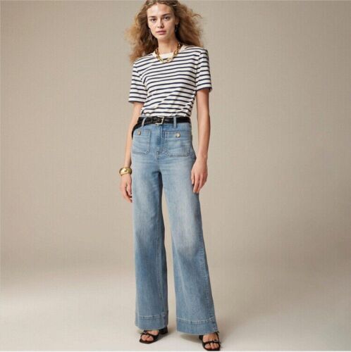 Ladies Stretchy High Waist Pockets Pants Wide Leg Jeans Denim Trousers PLUS SIZE - Picture 14 of 24