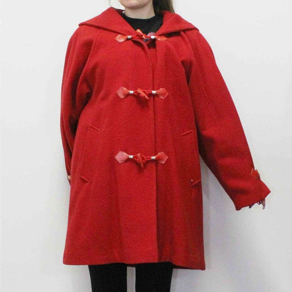 Vintage 80s Red Duffle Coat by Sport Crest Utex-Red Wool Hooded Coat