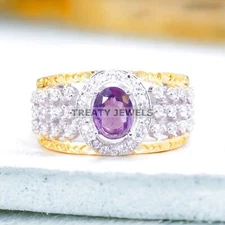 Amethyst Oval Cut Gemstone With 925 Sterling Silver Ring For Men's #A131