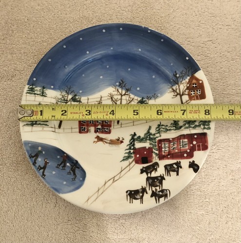 Bath & Body Works 1998 Handcrafted Winter Holiday Plate, Farm/Cows/Skating 8.25" - 第 3/23 張圖片