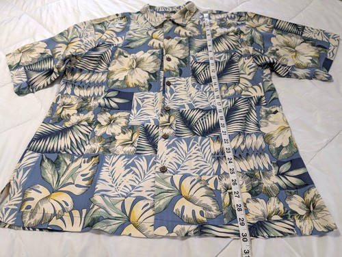 Camisa TOMMY BAHAMA Para Hombres L Multicolor Hoja Floral 100% Seda Cuello Lazo Hawaiana - Imagen 14 de 14