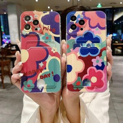Graffiti Flower For Huawei Xiaomi Card Pocket Wallet Case Phone Cover Back Girls