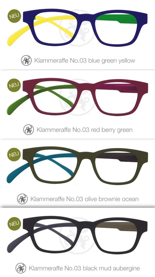 Klammeraffe Lesebrille Damen Herren Neu 03 Schwarz Blau Rot 1.0 bis 3.5 SALE