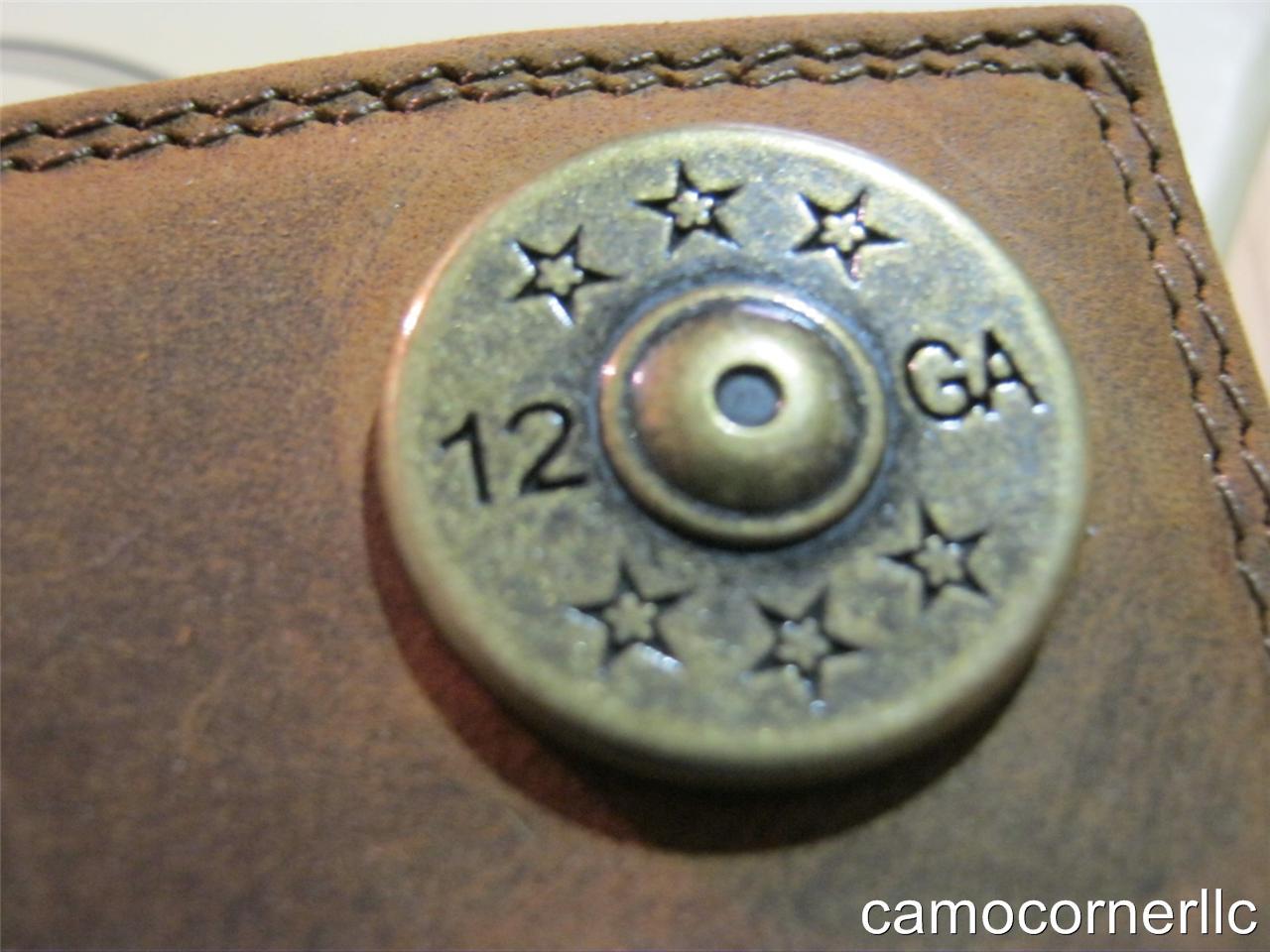 ZEP-PRO Genuine Leather Shot Gun 12 gauge Shell bi fold Wallet TIN GIFT BOX