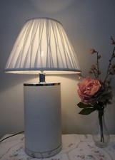 White Faux Leather & Silver Large Table Lamp & Shade 28in