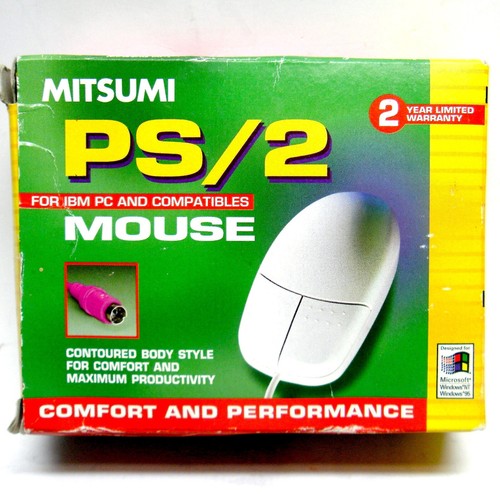 NOS MITSUMI PS/2 MOUSE FOR IBM & COMPATABLE PC COMPUTERS CONTOURED BODY STYLE