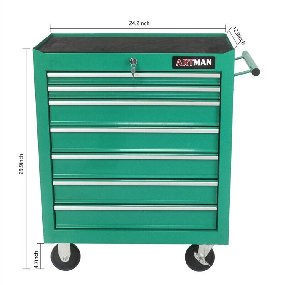 7 Drawers Rolling Tool Box Cart Tool Storage Cabinet Steel Lockable Tool Chest - Image 2 of 4