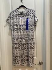 NWT Hilary Radley Gray Combo Short Sleeve Dress Large Drawstring At Waist