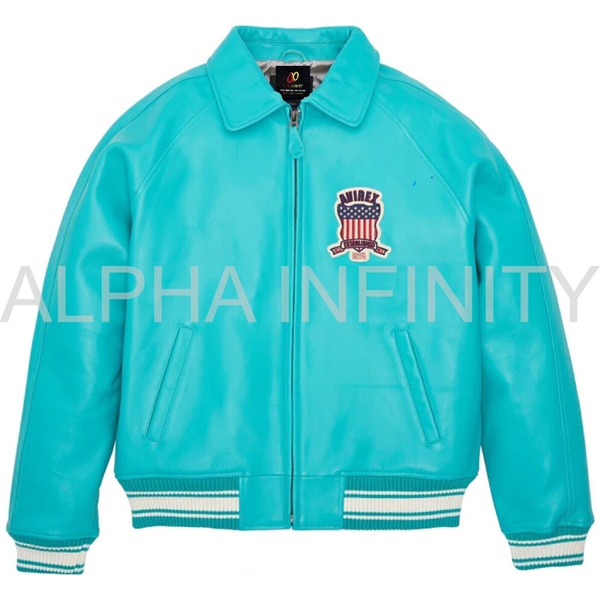Handmade New Men's Avirex Military Bomber Turquoise Lamb Handmade New Men's Avirex Military Bomber Turquoise Lamb