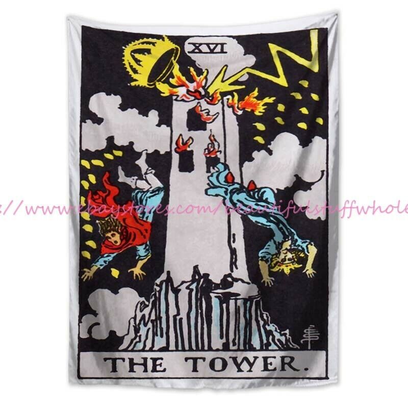 Bohemian Tarot Tower Tapestry Wall Hanging for Room Decor