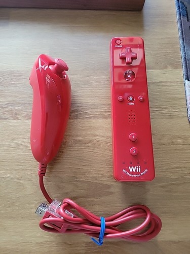 Nintendo Wii Remote Plus Motion Controller & Nunchuk - Red - TESTED