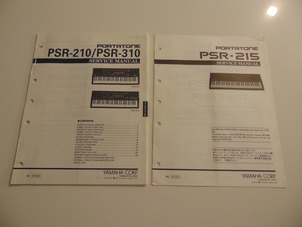 Yamaha Portatone PSR-210 PSR-310 PSR-215 Keyboard Service
