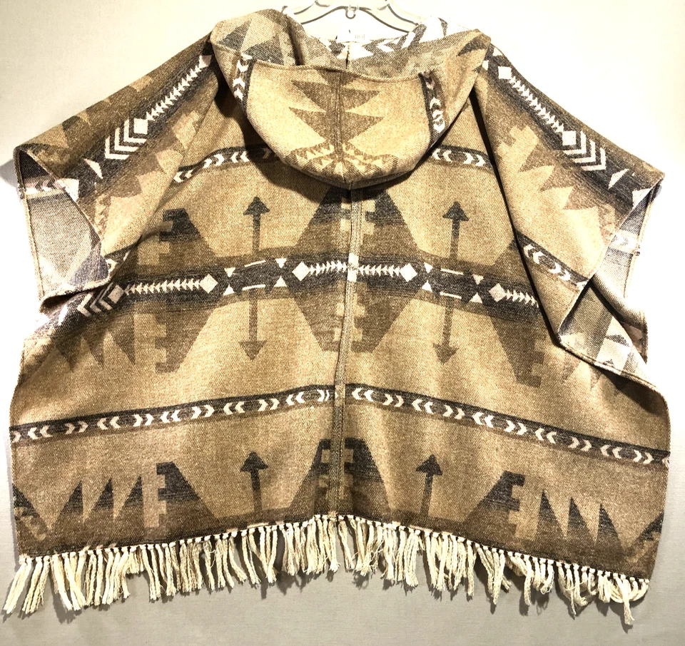 Jolt пончо с капюшоном надежном карманы бахрома ацтеков Southwest племенной теплый и мягкий - Изображение 3 из 4