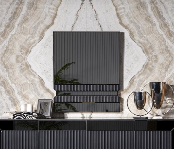 Grauer Holz- Und Glasspiegel Modern, Eleganter Wandspiegel-image