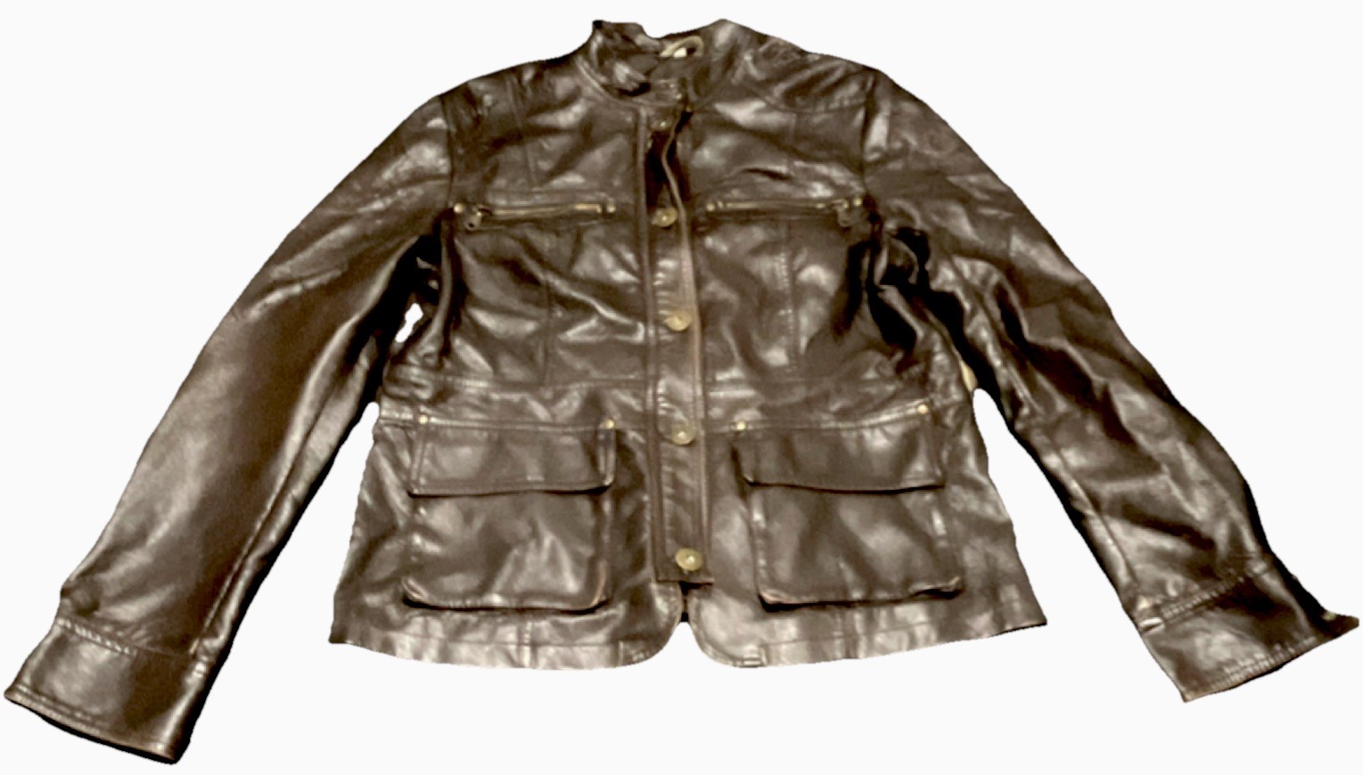 Lapis Brown Embossed Leather Jacket Button Front … - image 1