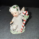 VINTAGE!  CERAMIC LEFTON CHRISTMAS FIGURE - ANGEL W/CANDY CANE & LAMB #1752
