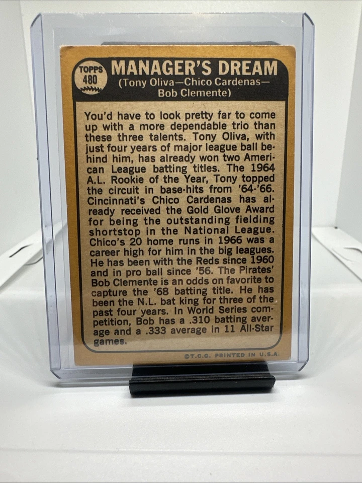 1968 Topps - High # Roberto Clemente, Tony Oliva, Leo Cardenas #480 - Imagem 2 de 2