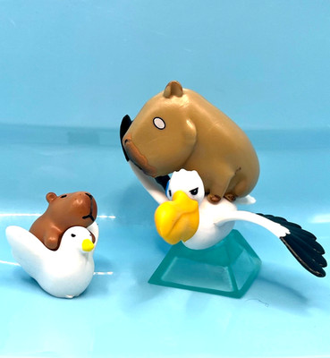 Capybara Figure Riding Seagull w/ Tiny Pal Also Bird Riding PVC Toy Collectibles